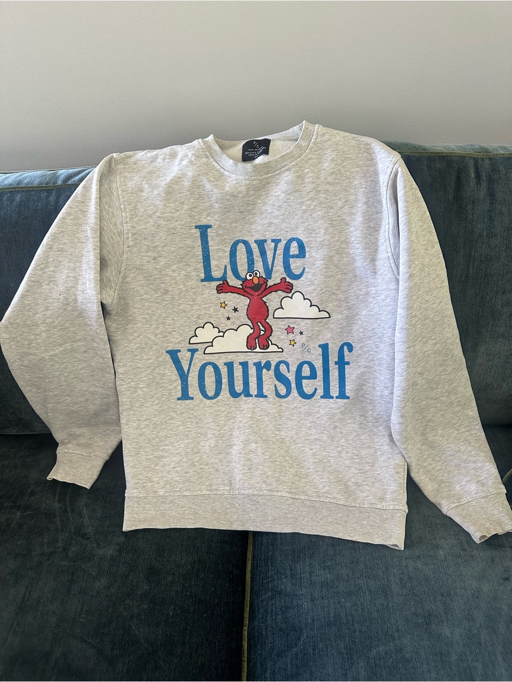 Peace Collective Love Yourself Gray Crewneck Sweatshirt with Elmo Graphic